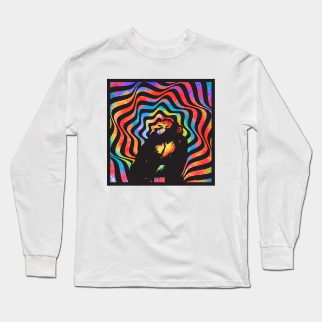 Rainbow Psychedelic Ape Long Sleeve T-Shirt by Zen Cosmos Official